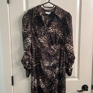 TOPSHOP Flowy Maxi Long Sleeve Leopard Cheetah Abstract Print Dress